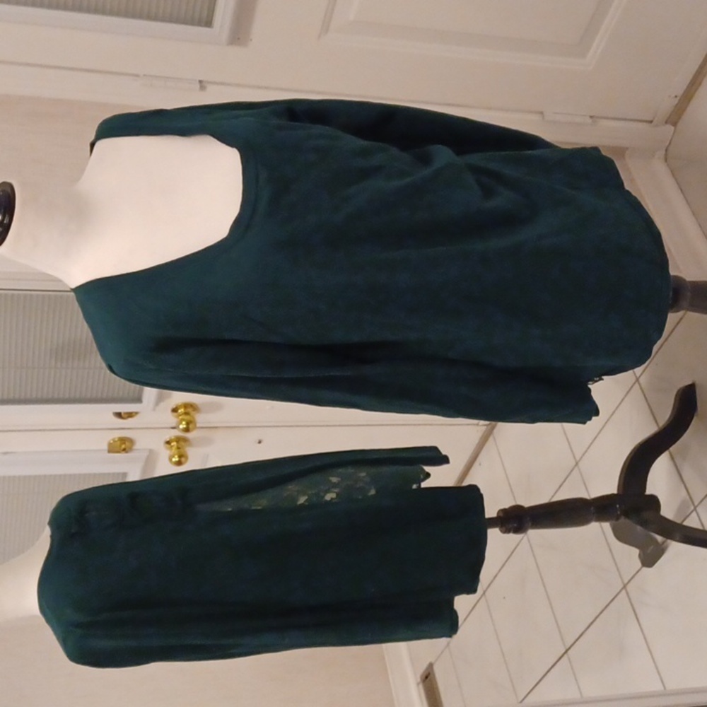 4/$40 Molly Bracken Deep Green Lace Back Detail Top - Size L/XL